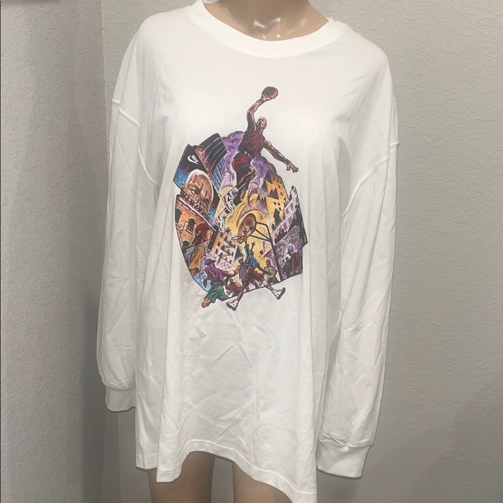 NWT Jordan White Long Sleeve Tee with Multicolor Graphic